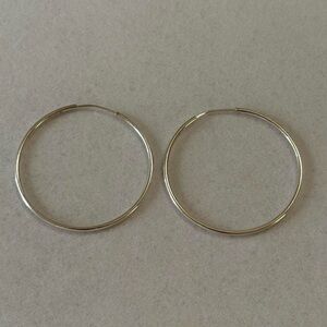 925 Sterling Silver Dainty Thin Basic Medium Size Hoop Earrings 1.3”